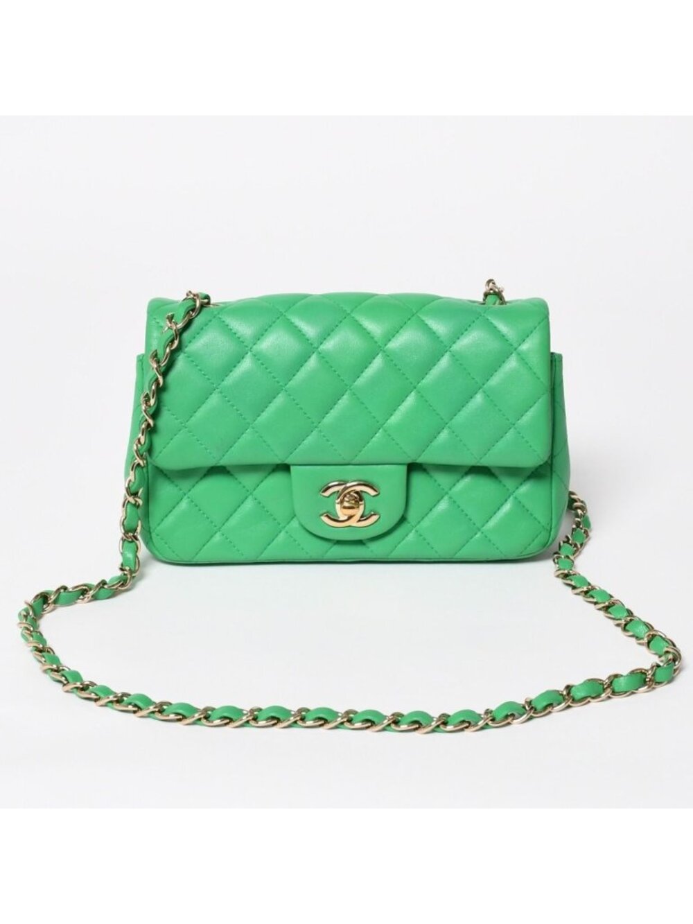 Chanel Mini Quilted 20 S Flap S Chain Shoulder Bag CC Logo Lambskin Green